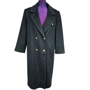 Vintage 80s Forecaster‎ Emerald Green Double Breasted Wool Trench Coat Size 10
